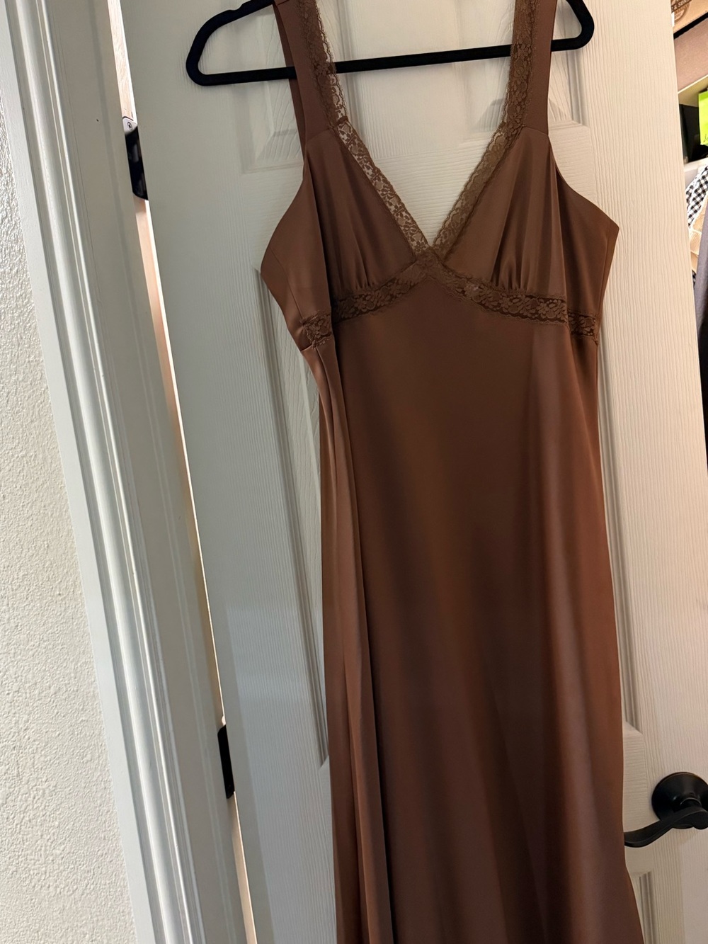 Gianni Bini Brown Lace-Trim Maxi Slip Dress